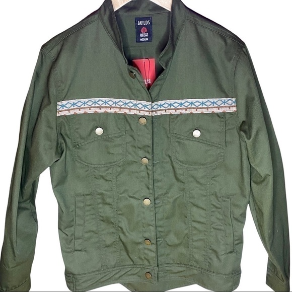 Jaefield Men’s Green Jacket With Graphic Design New With Tags Size Medium - Picture 4 of 6